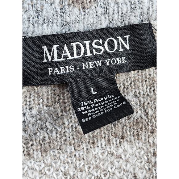 Madison Plaid Knit Cardigan Sweater Womens Large Open Front Layering Rhinestone - Picture 3 of 14